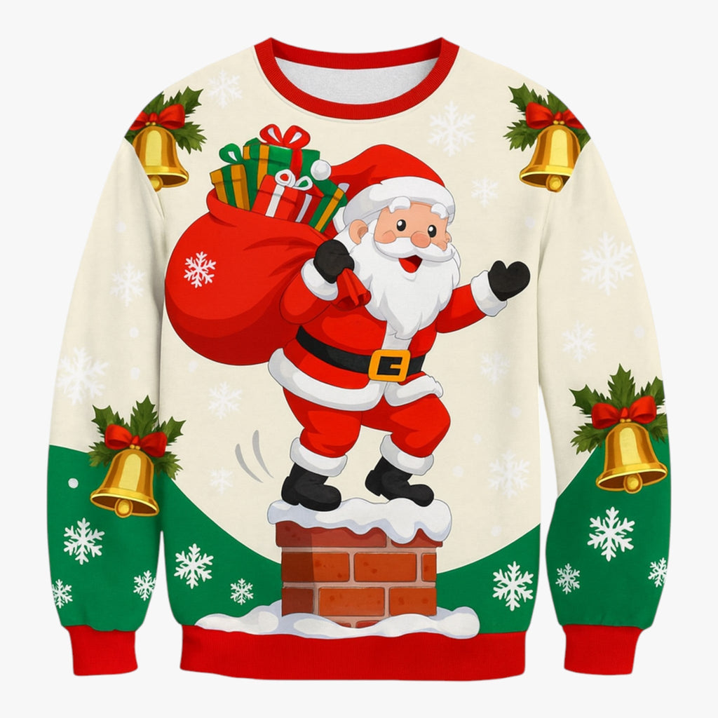 Festive Printed Christmas Knit Sweater with Crew Neck