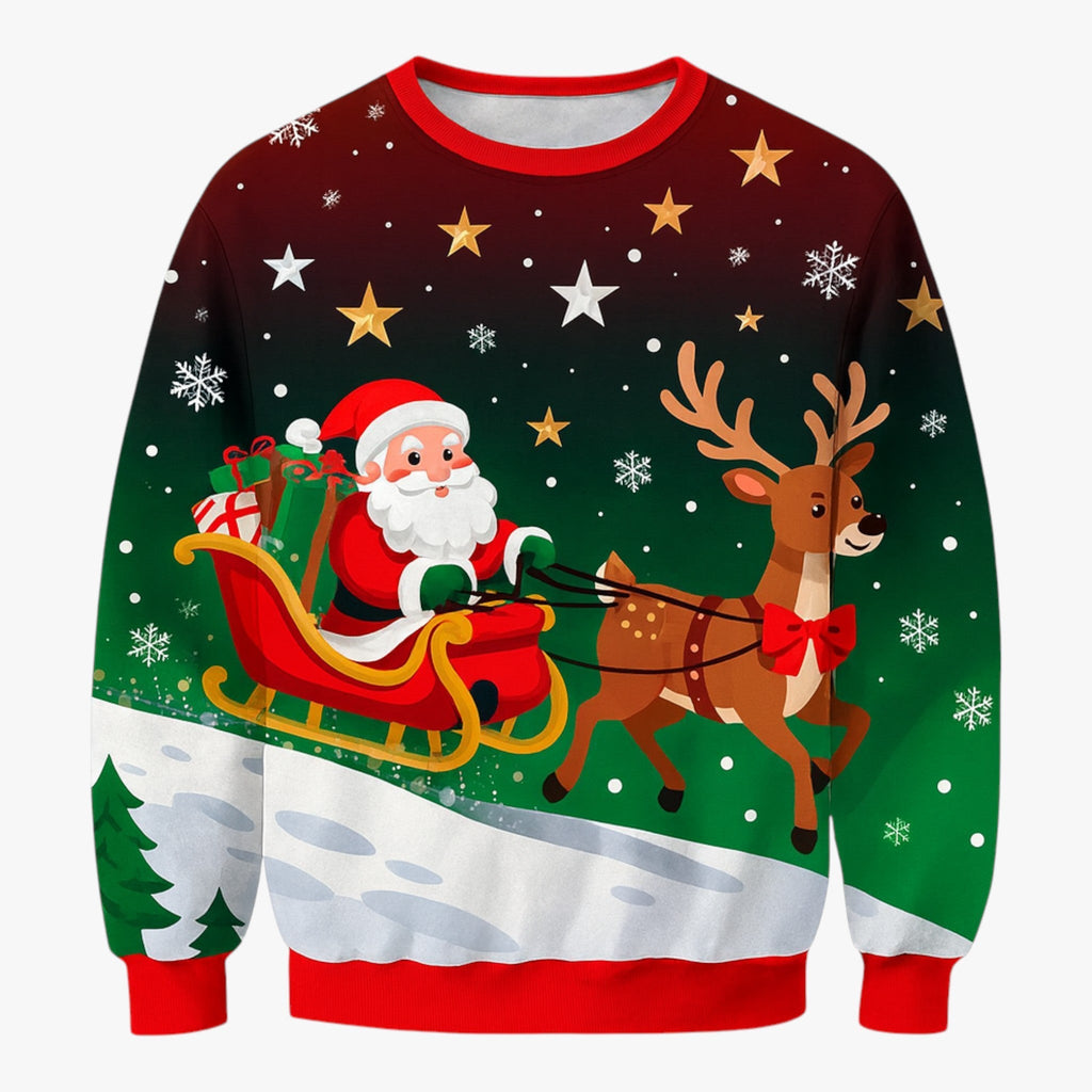 Festive Printed Christmas Knit Sweater with Crew Neck