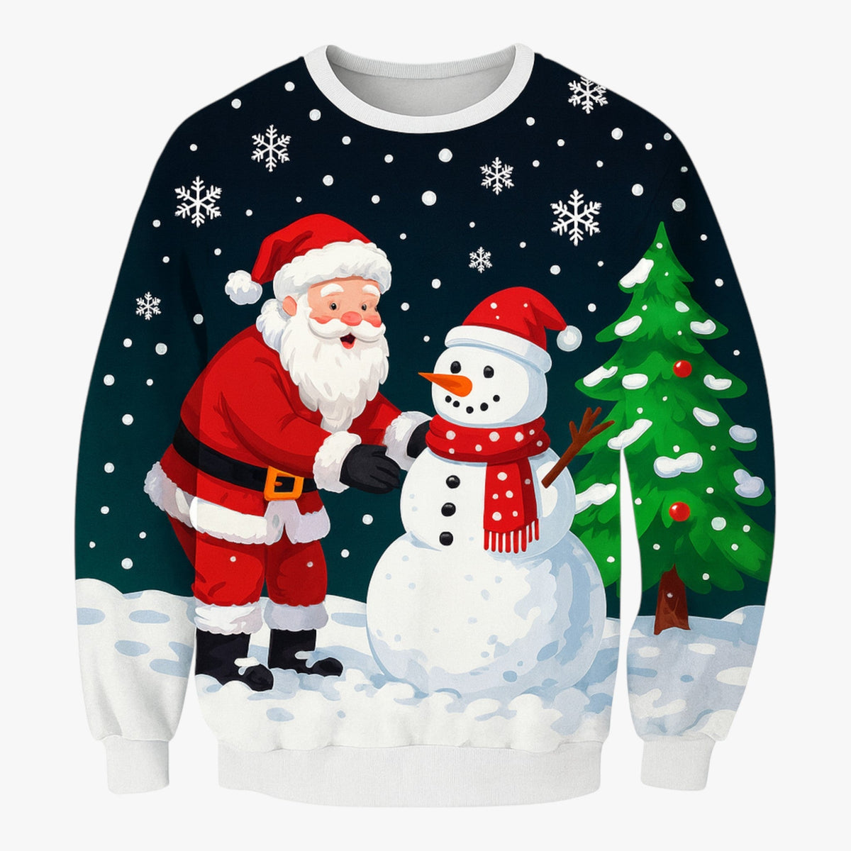 Festive Printed Christmas Knit Sweater with Crew Neck