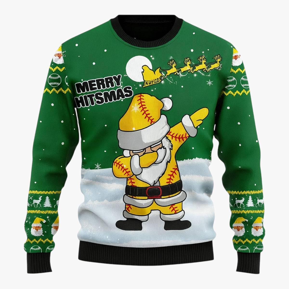 Festive Printed Christmas Knit Sweater with Crew Neck