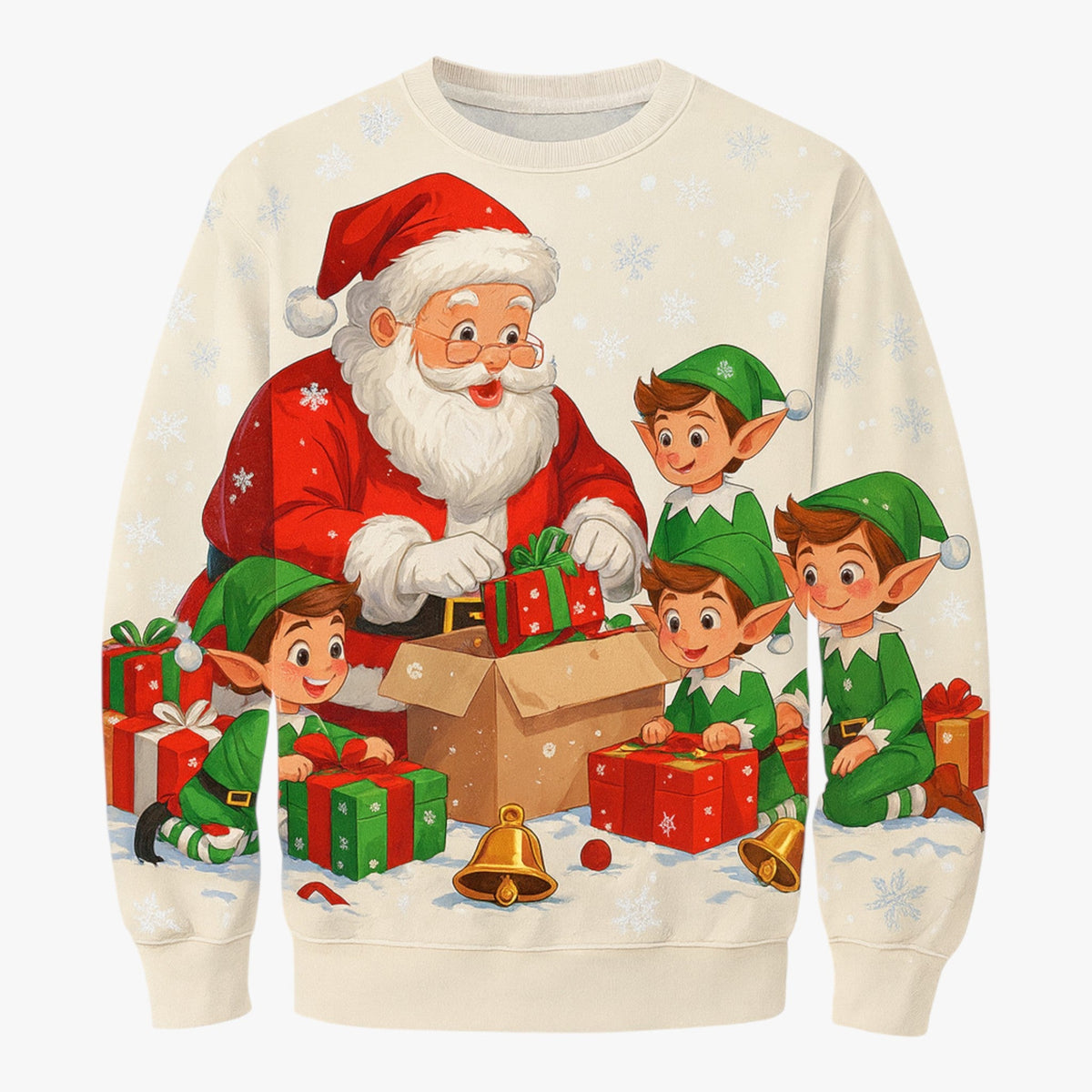 Festive Printed Christmas Knit Sweater with Crew Neck