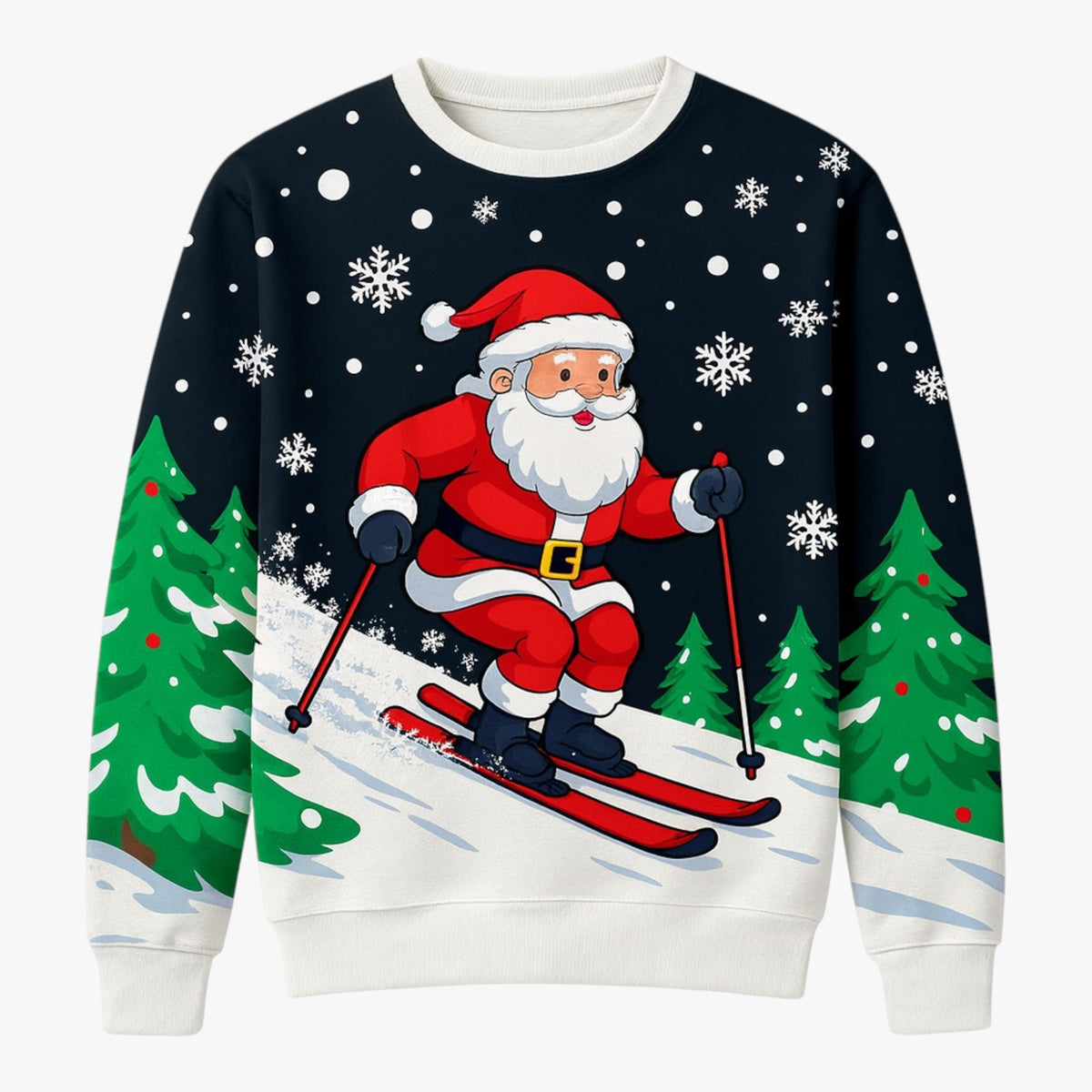 Festive Printed Christmas Knit Sweater with Crew Neck
