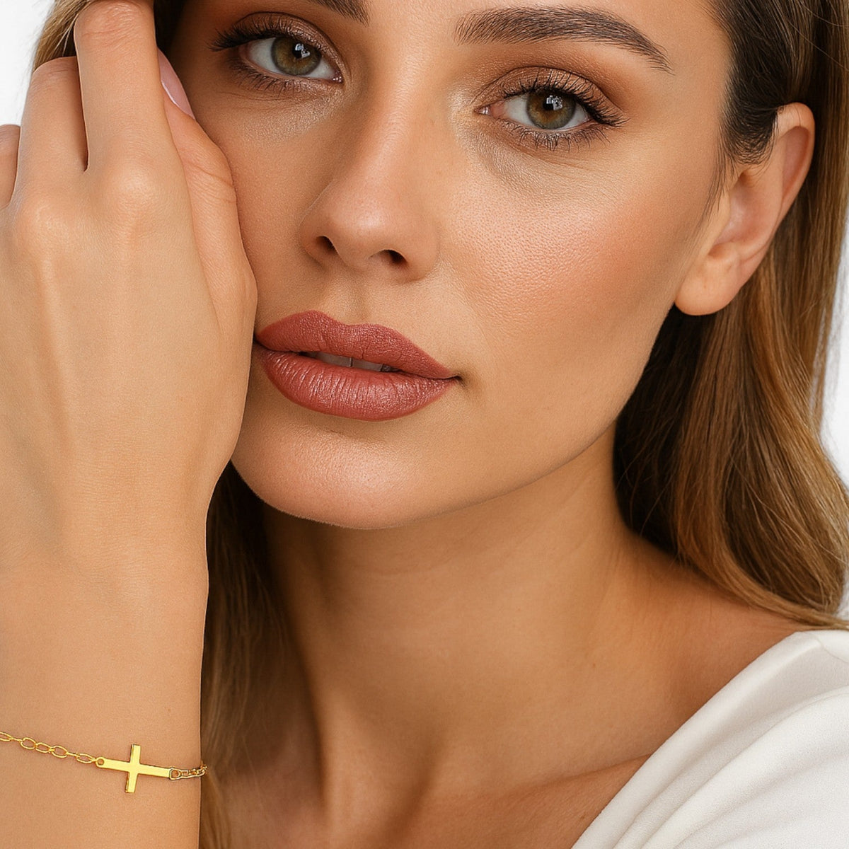 Water-Resistant Stainless Steel Bracelet with a Cross Charm