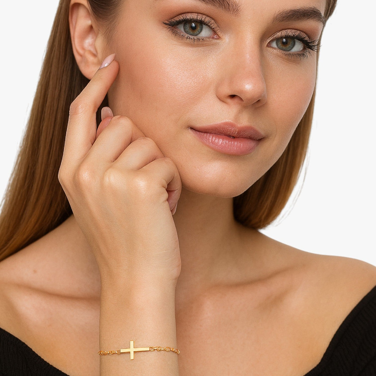 Water-Resistant Stainless Steel Bracelet with a Cross Charm