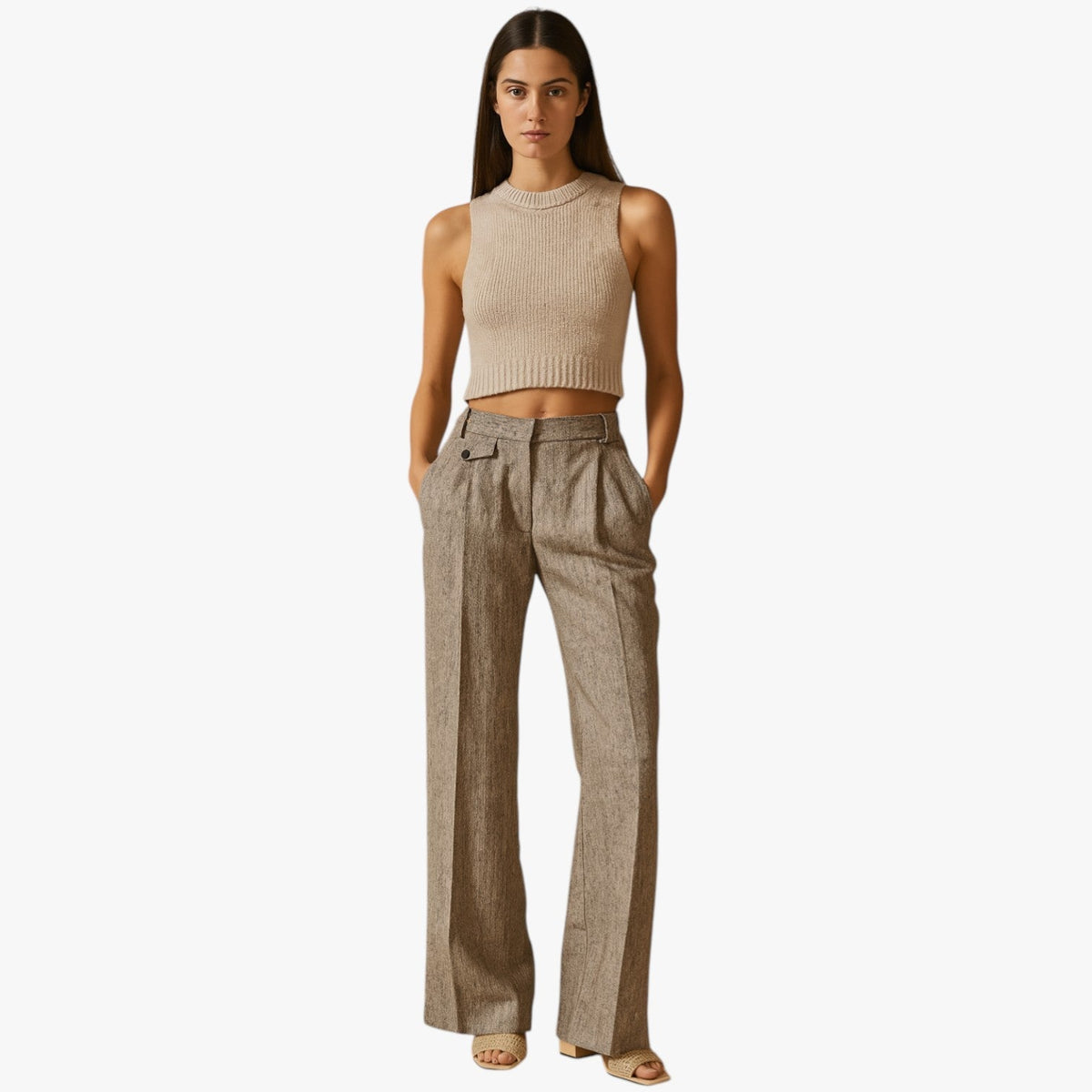 High-Waisted Linen-Cotton Wide-Leg Trousers for Summer