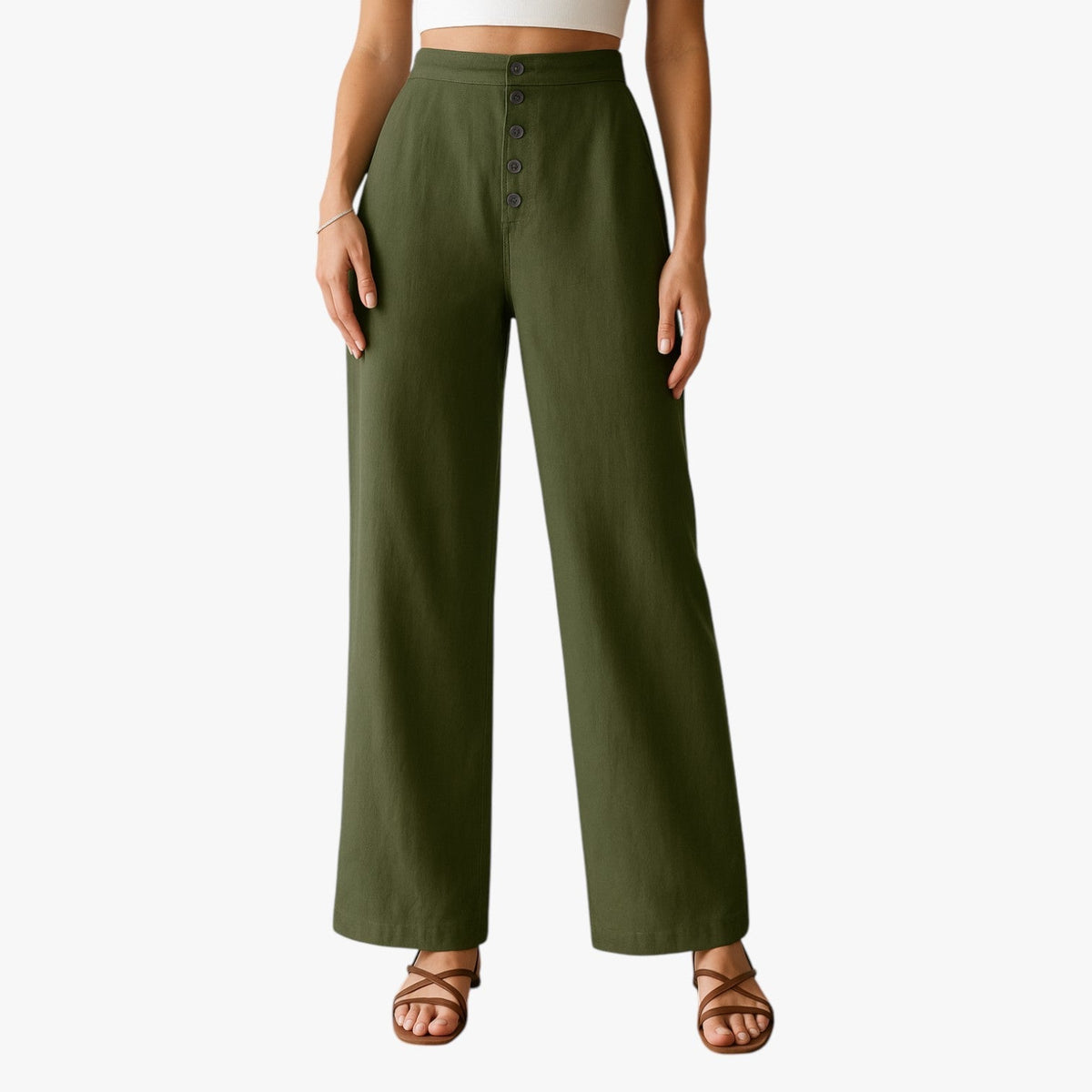 Wide-Leg Linen Cotton Trousers with High Waist