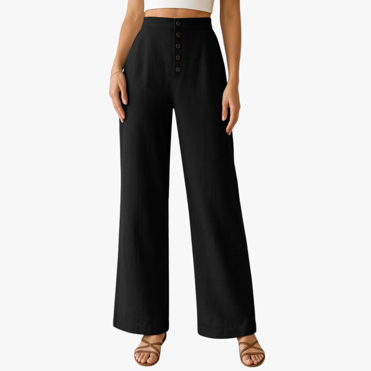 Wide-Leg Linen Cotton Trousers with High Waist
