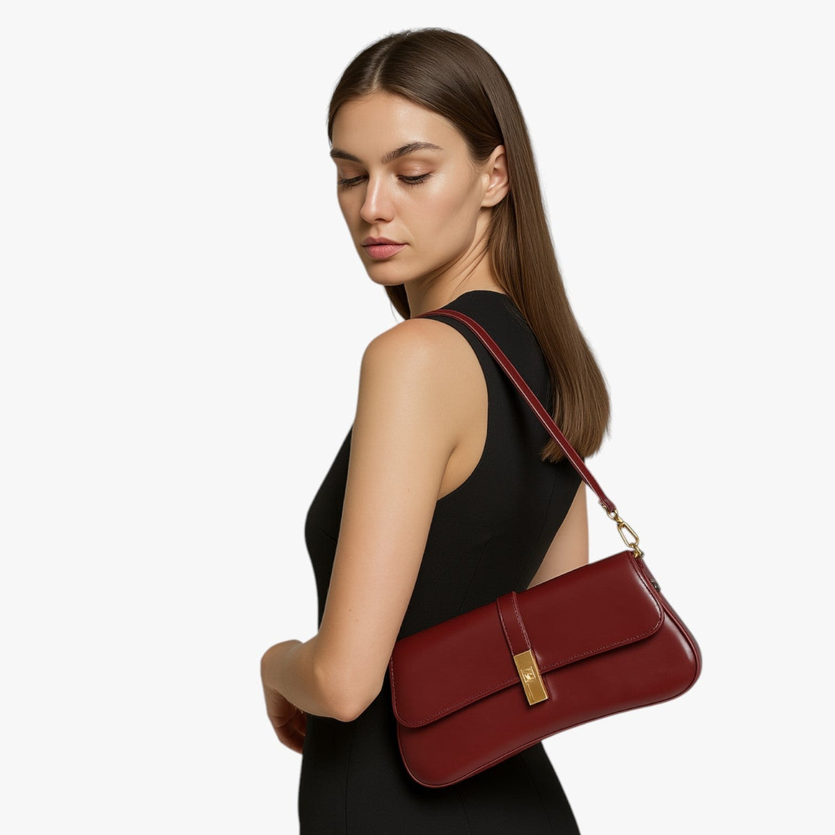 Faux Leather Baguette Bag with Adjustable Strap