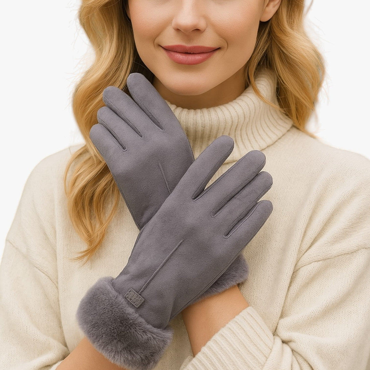 Soft Plush-Lined Windproof Gloves with Touchscreen Fingertips