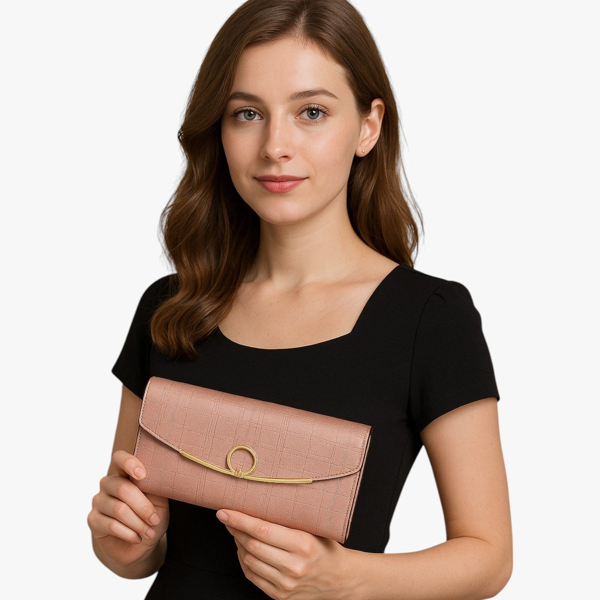 Faux Leather Wallet with Zip Closure and Multiple Compartments