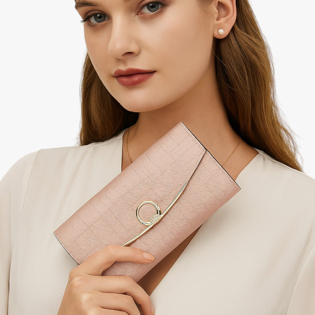 Faux Leather Wallet with Zip Closure and Multiple Compartments