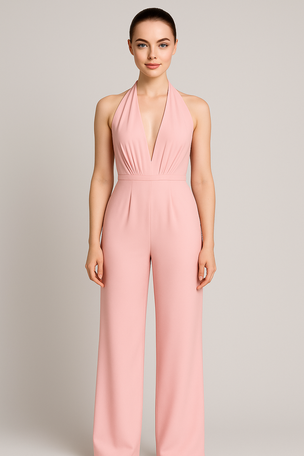 Elegant Halterneck Jumpsuit with Wide-Leg Trousers