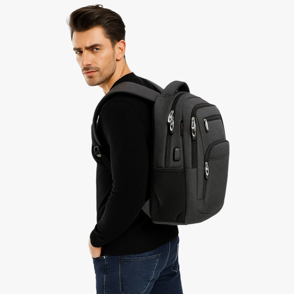 Water-Resistant Backpack with USB Port and Laptop Compartment