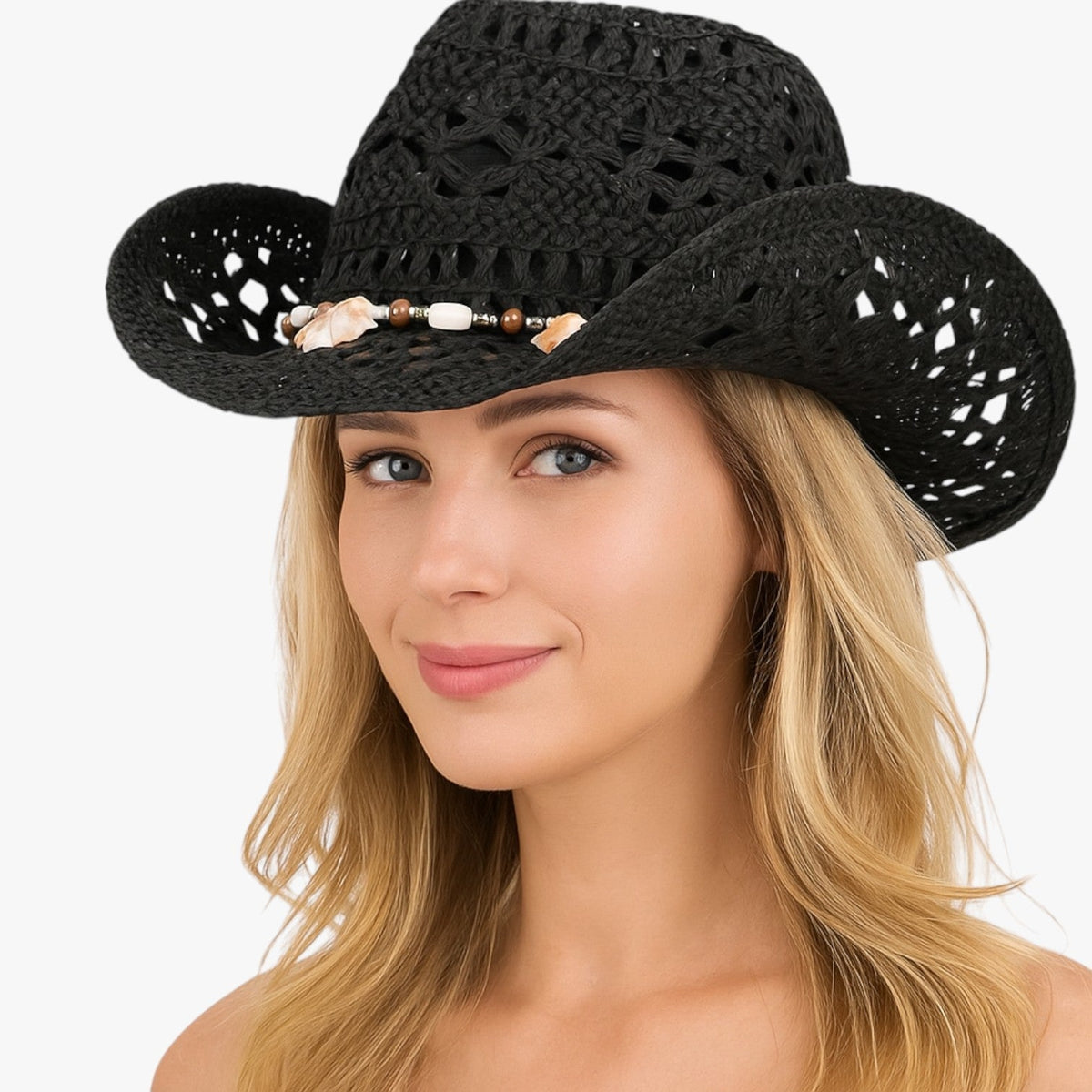 Straw Cowboy Hat with Wide Curved Brim for Summer