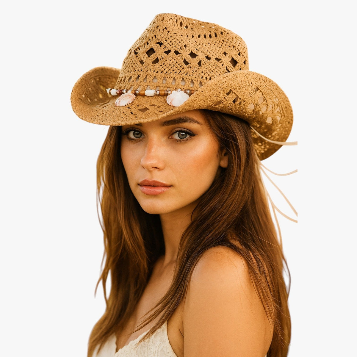 Straw Cowboy Hat with Wide Curved Brim for Summer
