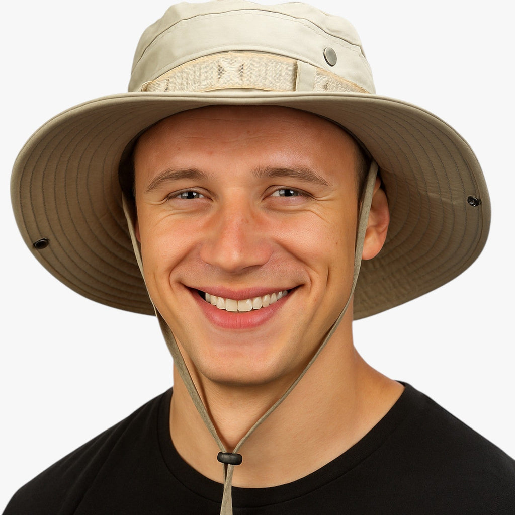 Sombrero de sol de ala ancha para hombre con paneles de malla transpirable