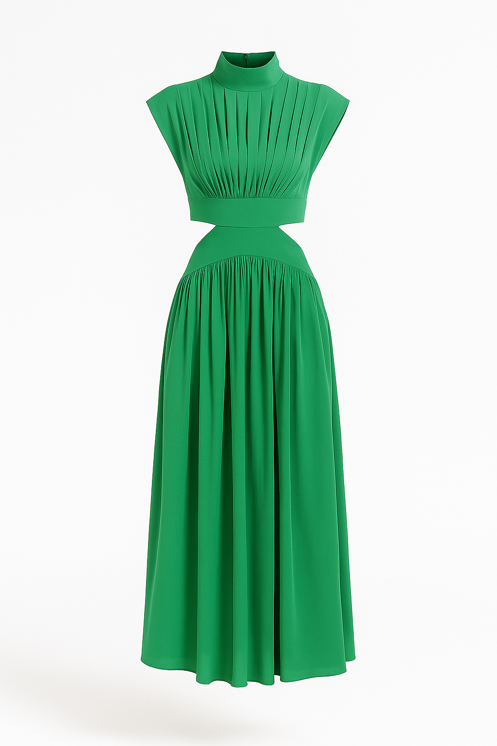 Midi Dress with a Cut-Out Waist and High Neckline