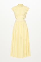 Midi Dress with a Cut-Out Waist and High Neckline
