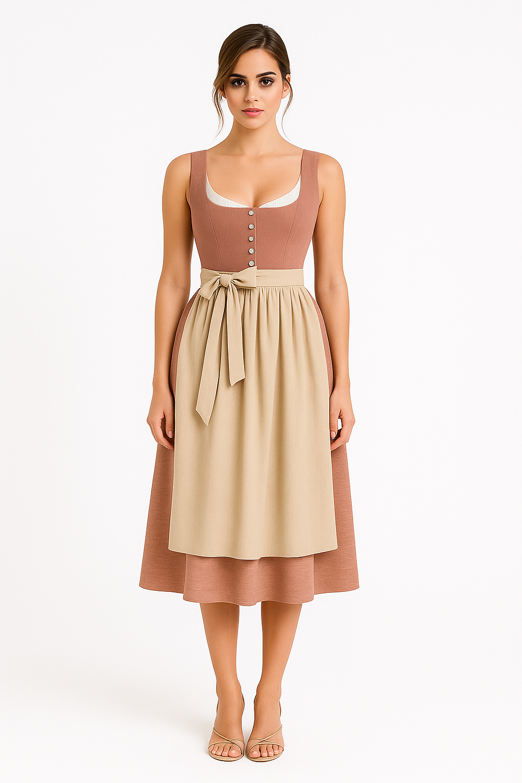 Vestido midi con cinturón de lazo y detalles retro de dirndl