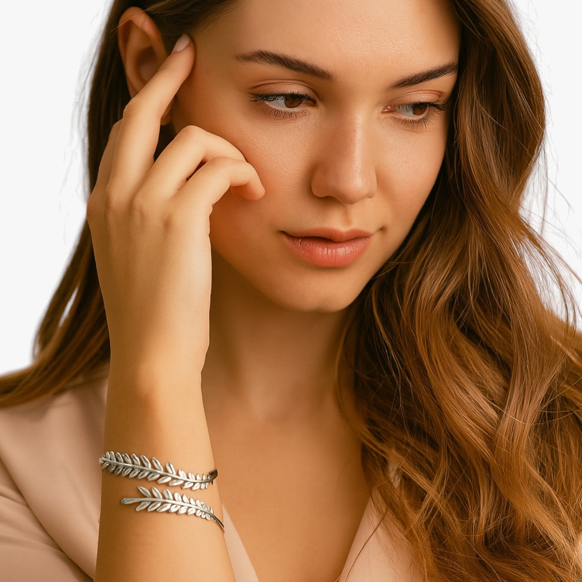 Laurel Leaf Bangle Bracelet, Boho-Inspired Design