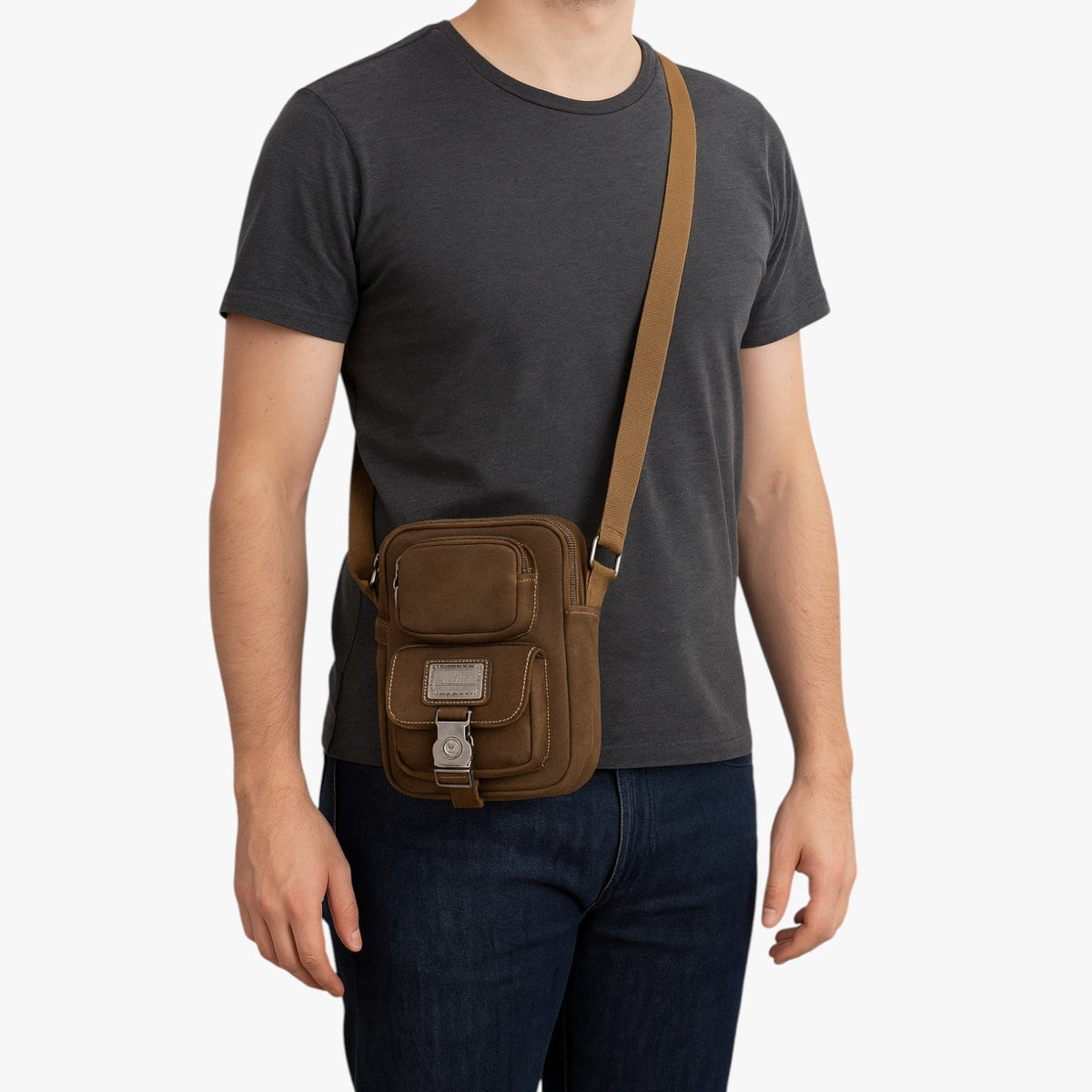 Woven Crossbody Bag with Faux Leather Details