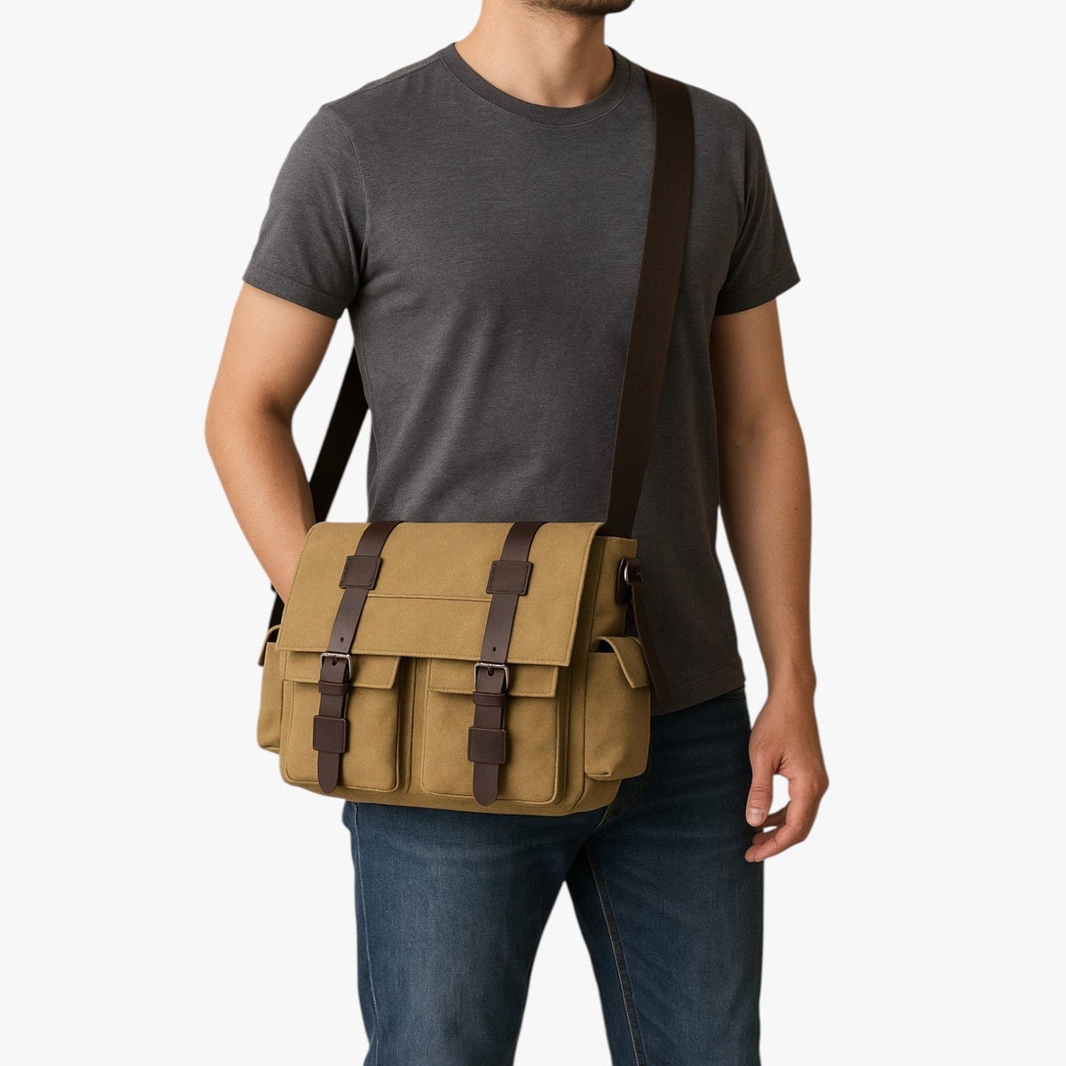 Vintage crossbodyväska i canvas med justerbar rem