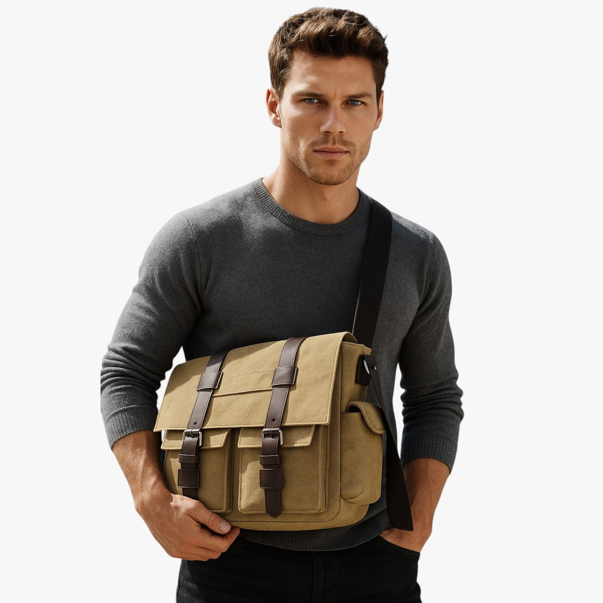 Vintage crossbodyväska i canvas med justerbar rem