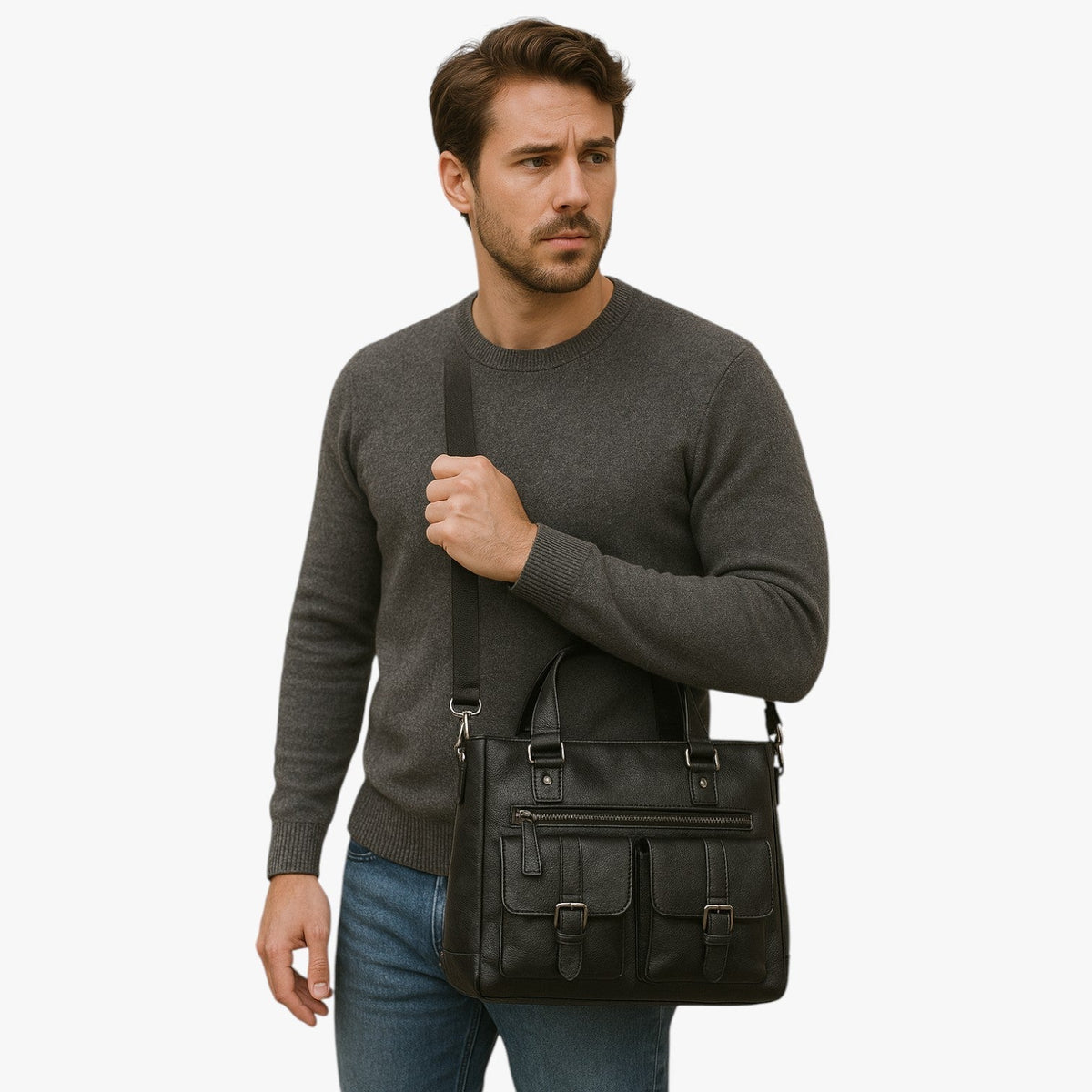 Bolso de hombro de piel sintética PU con compartimento para portátil para el trabajo