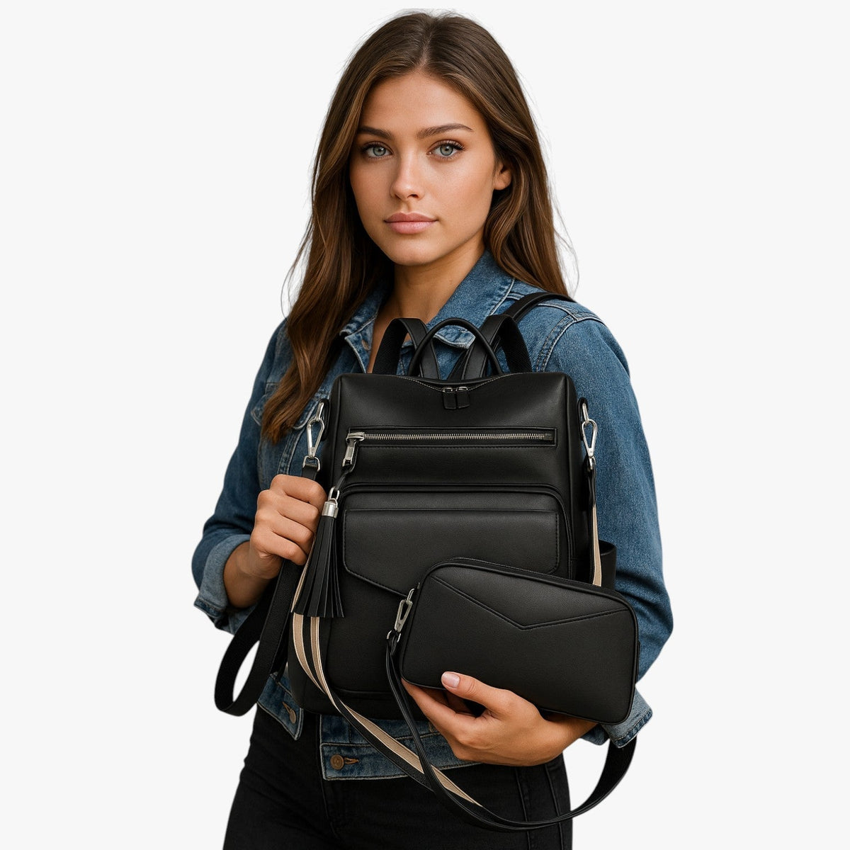 Faux Leather Backpack with Padded, Adjustable Shoulder Straps