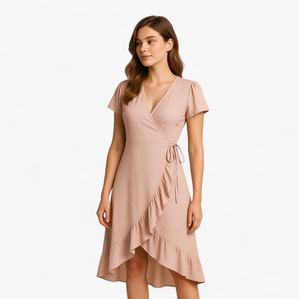 Vestido cruzado con estampado floral y cintura anudada ajustable