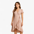 Vestido cruzado con estampado floral y cintura anudada ajustable