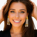 Layered Pearl Tassel Earrings with Geometric Shape
