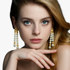 Layered Pearl Tassel Earrings with Geometric Shape