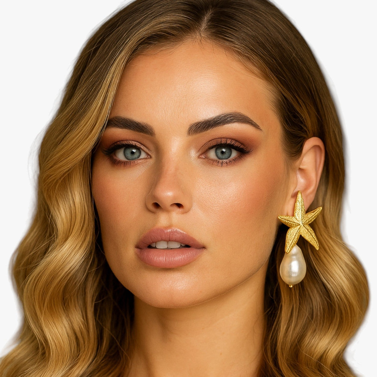 Starfish Shell-Shaped Earrings in Silver or Gold Finish