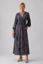 Floral Print Wrap-Front Dress with Long Sleeves
