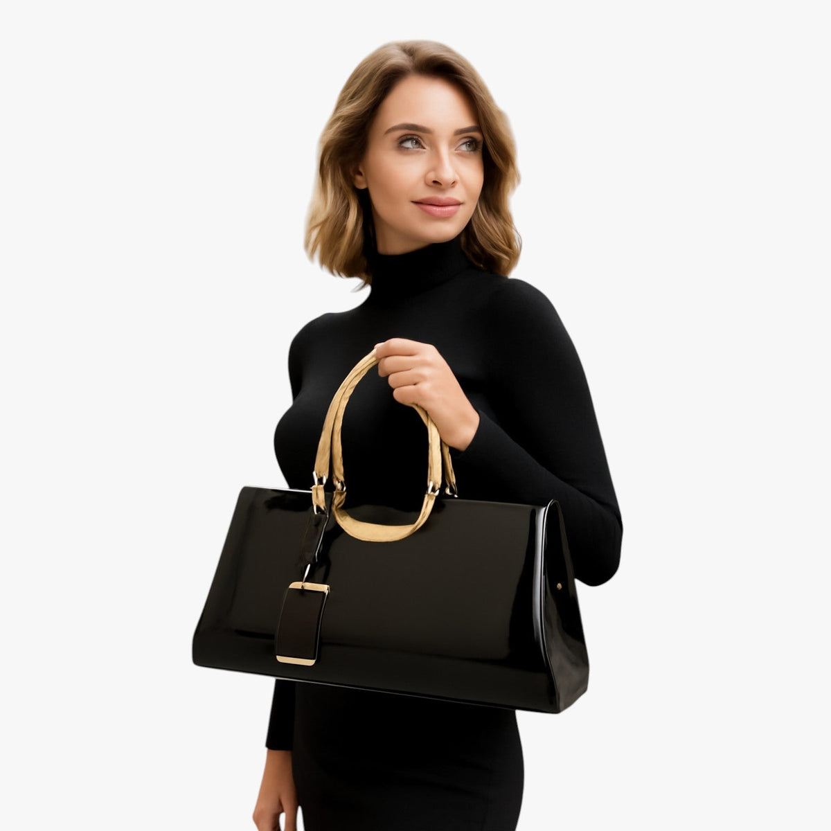 Lightweight Faux Leather Shoulder Bag with Inner Pockets