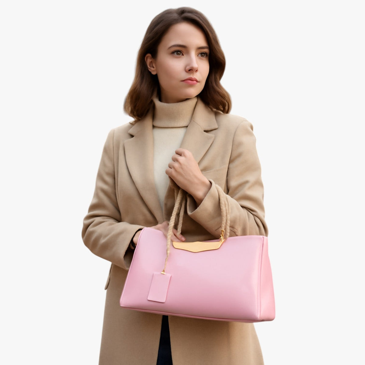 Lightweight Faux Leather Shoulder Bag with Inner Pockets
