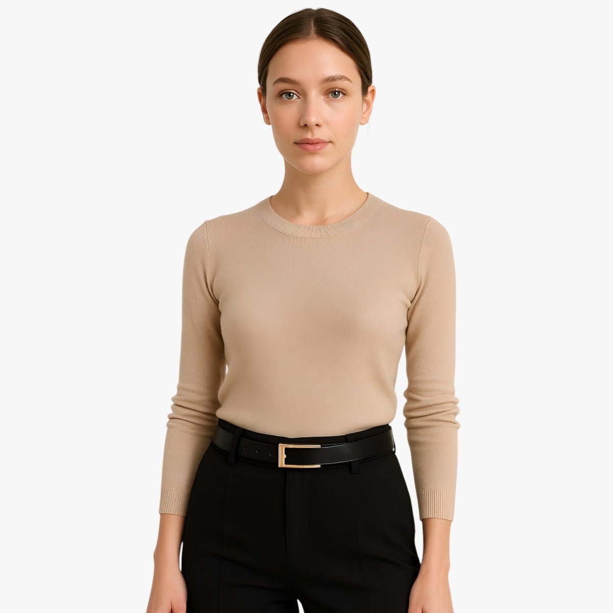 Thin Faux Leather Belt with Gold-Tone Buckle for Dresses
