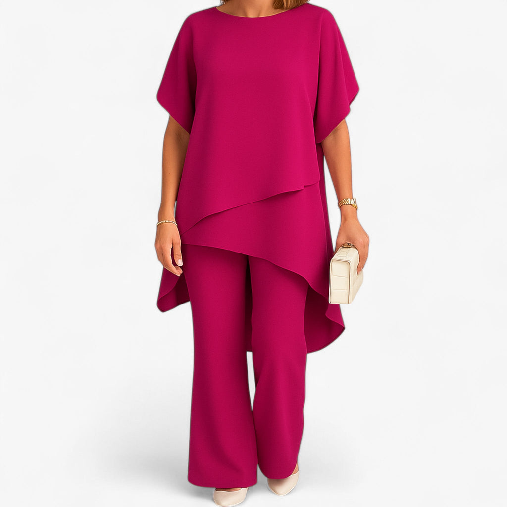 Chiffon Asymmetric Top and Wide-Leg Trousers Set