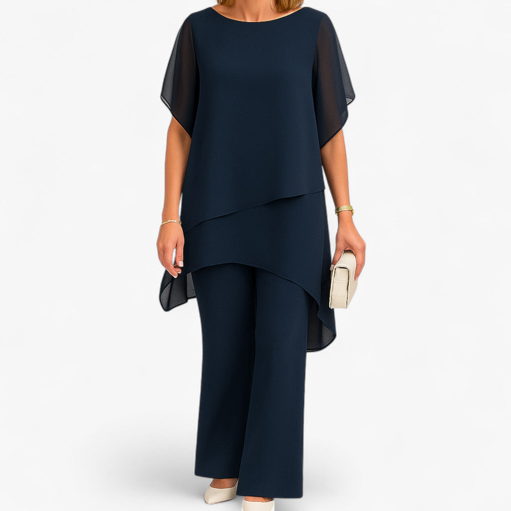 Chiffon Asymmetric Top and Wide-Leg Trousers Set