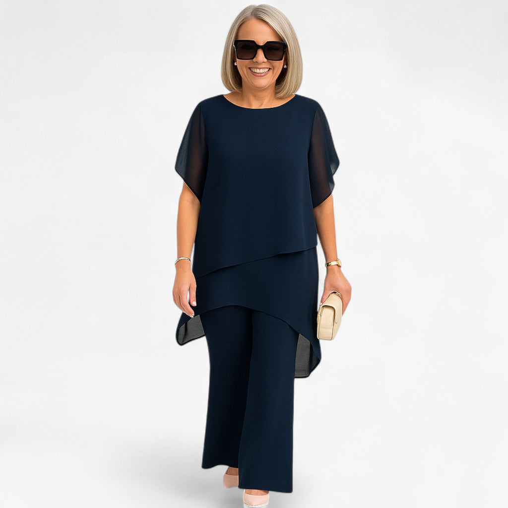 Chiffon Asymmetric Top and Wide-Leg Trousers Set