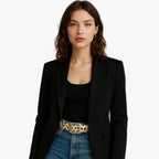 Leopard Print Belt with Punk-Style Buckle for Evening Looks
