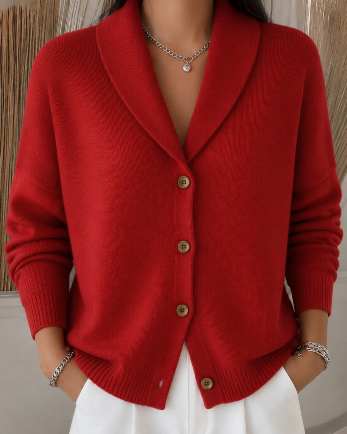Button Down Knit Cardigan with Spread Collar