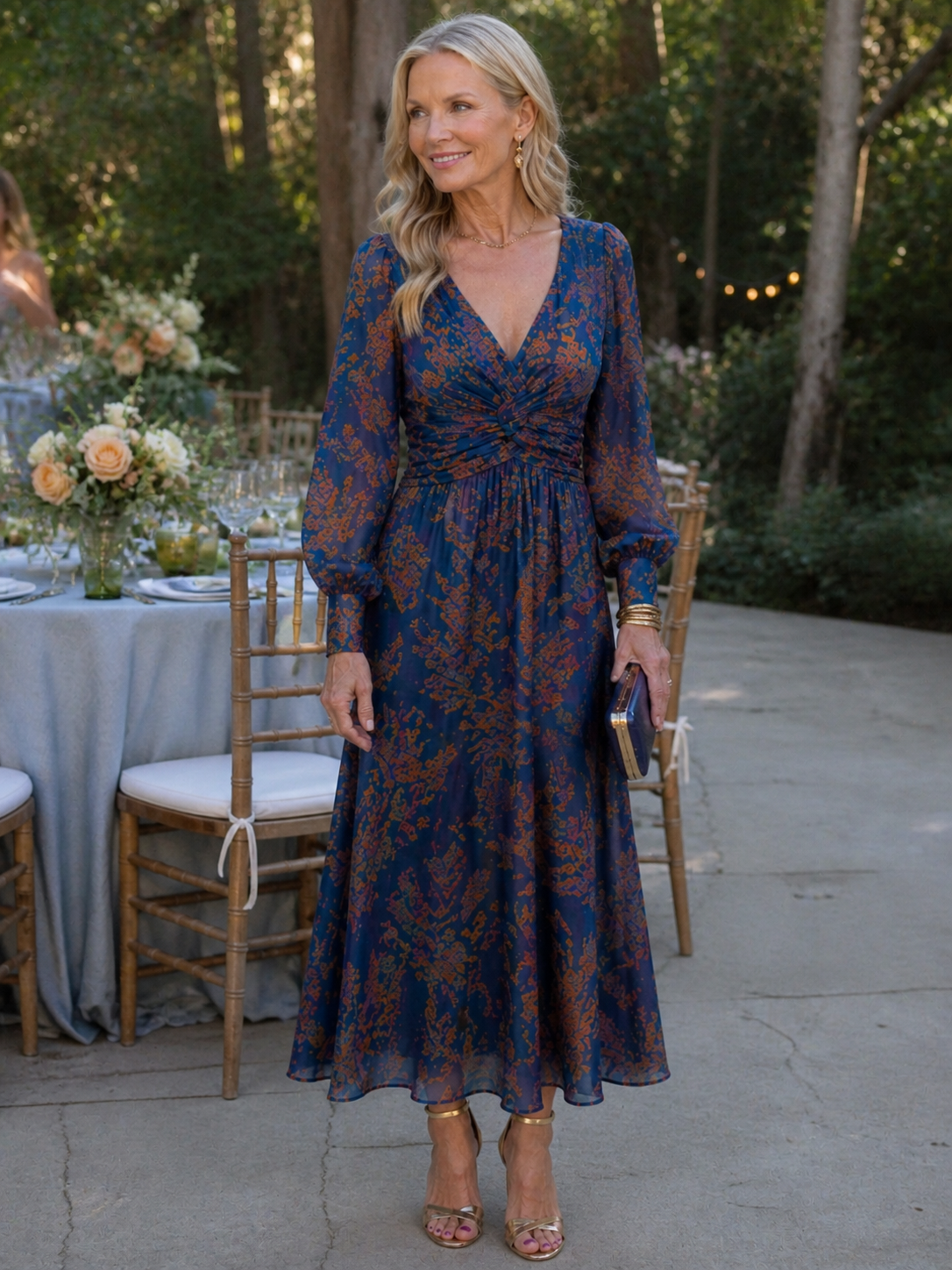 Floral Print Wrap-Front Dress with Long Sleeves