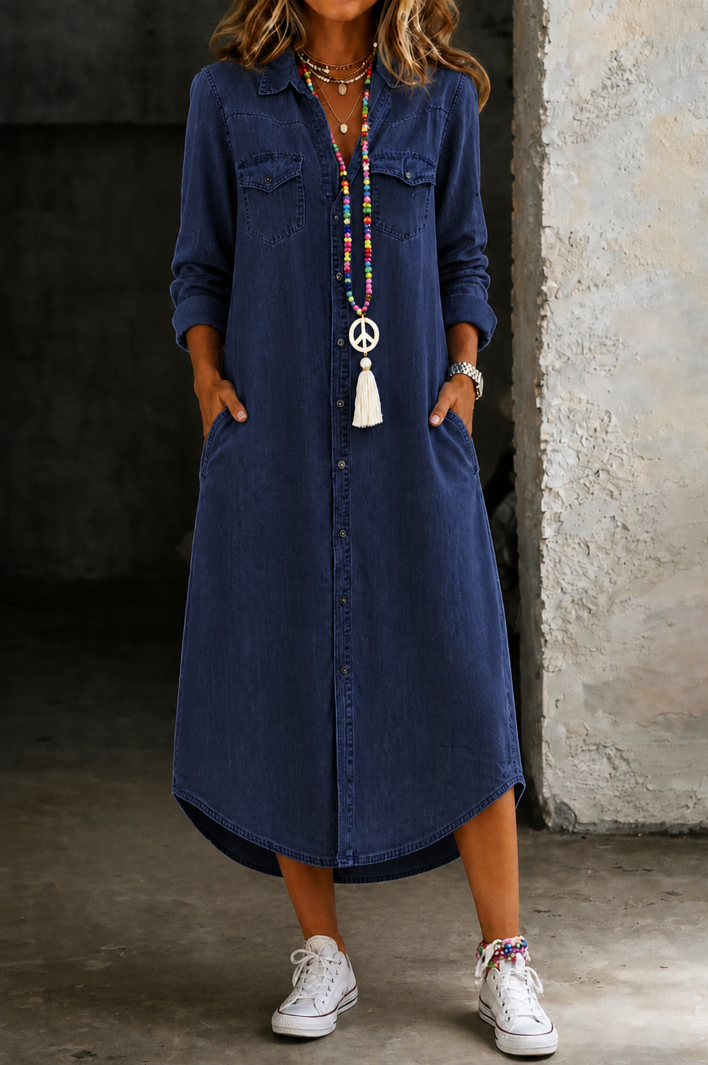 Long Shirt Dress with Relaxed Flowing Silhouette
