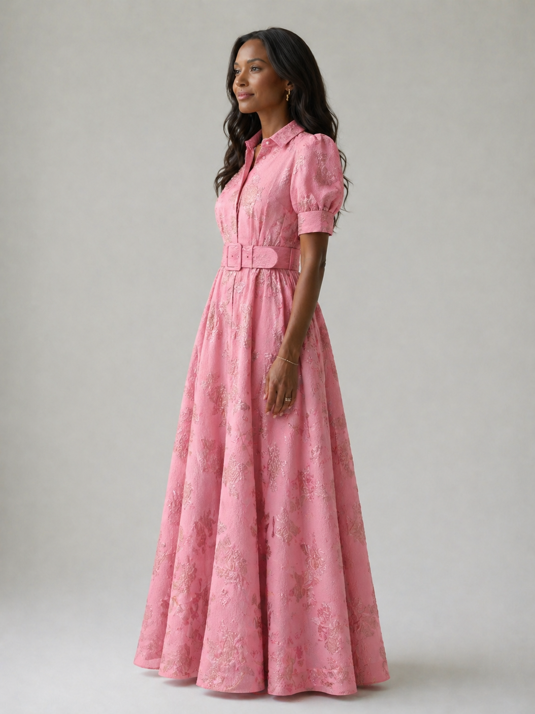 Floral Maxi Dress with Structured Waist Belt