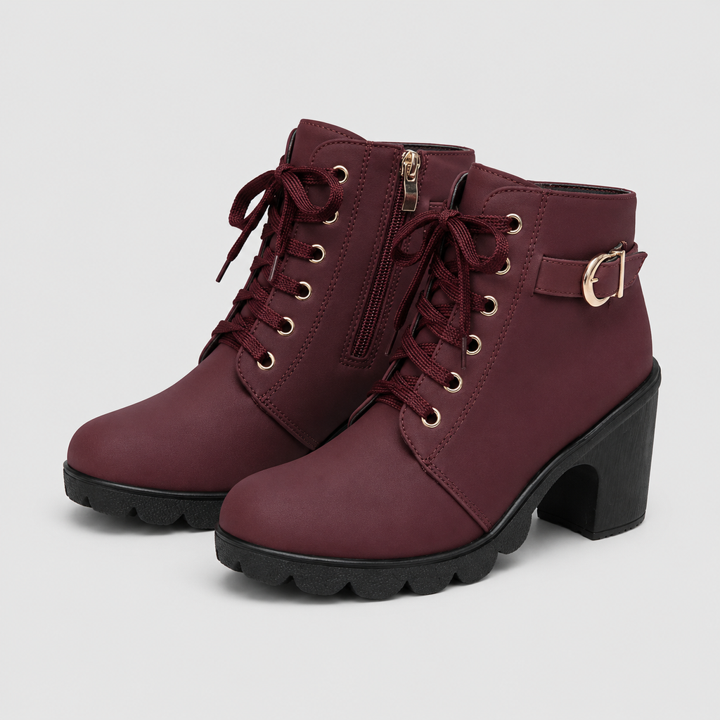 Botines con cordones, tacón ancho y cremallera lateral