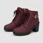 Botines con cordones, tacón ancho y cremallera lateral