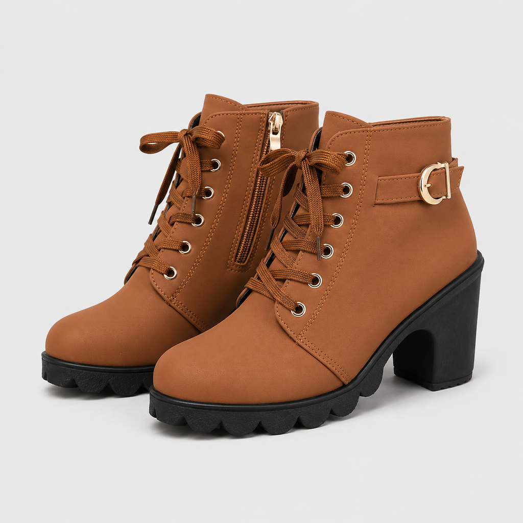 Botines con cordones, tacón ancho y cremallera lateral