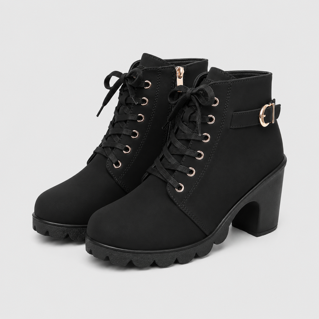 Botines con cordones, tacón ancho y cremallera lateral